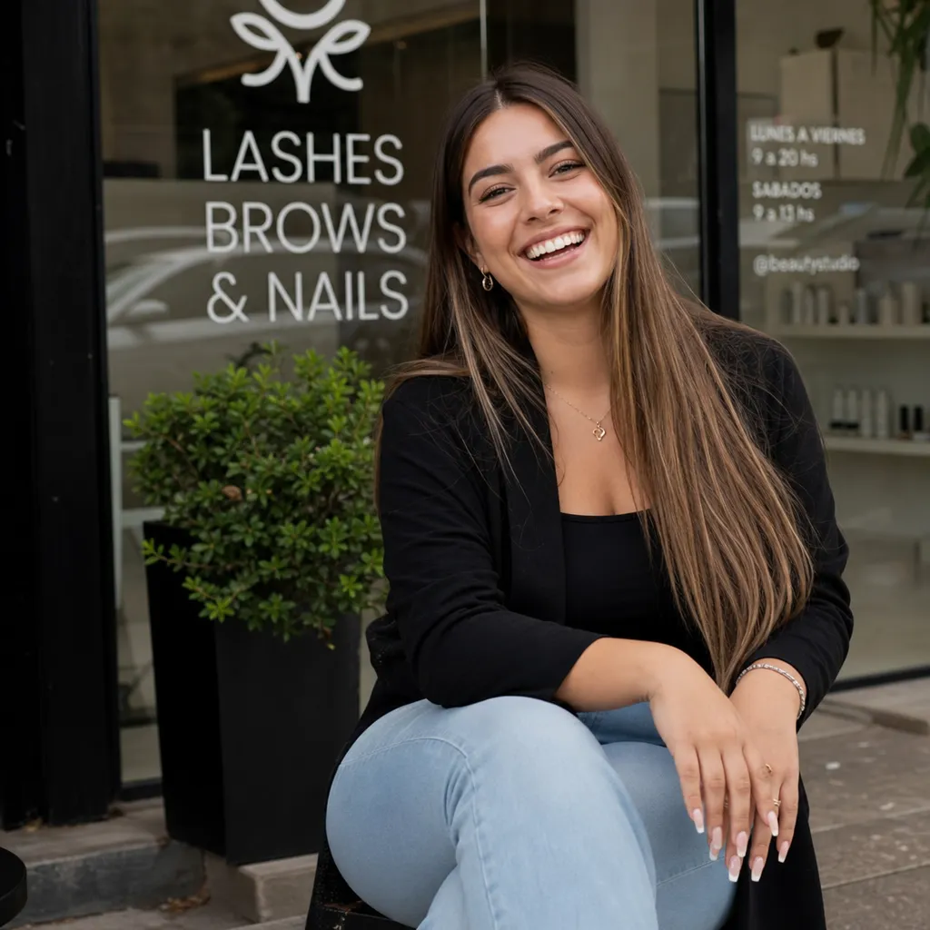Malena en la puerta de su estudio de uñas
